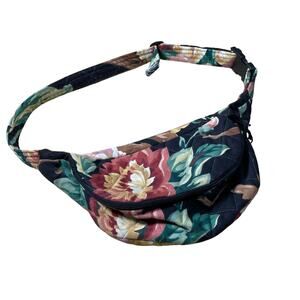 Bag & Baggage Black Floral Quilted Cottagecore Fanny Pack Waist Bag - Made in US